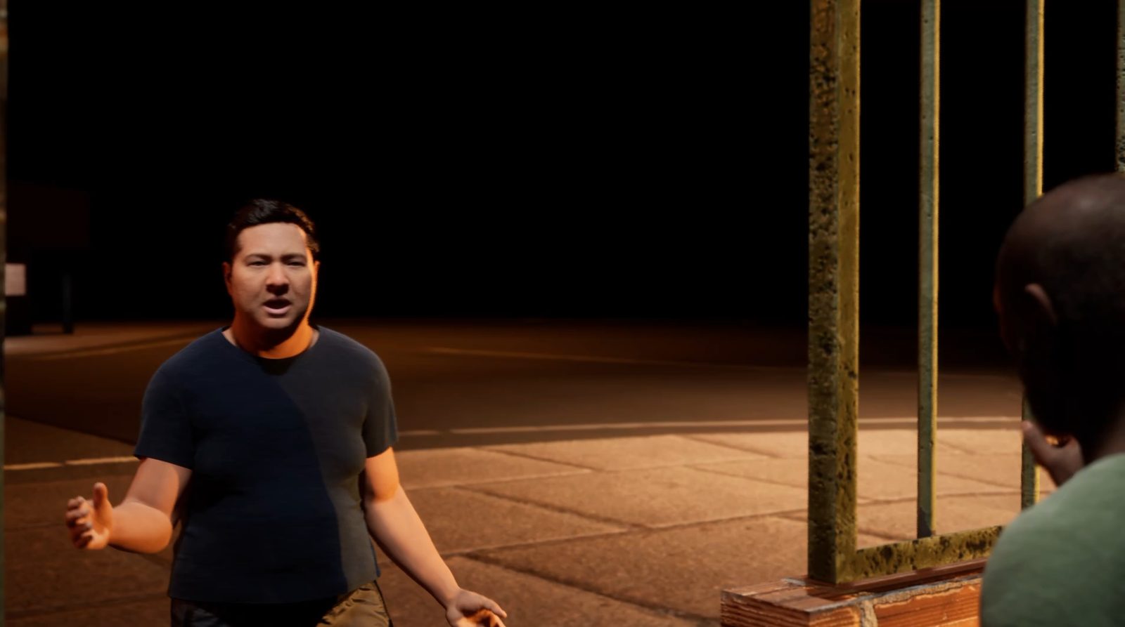Render 3D de personagem em cena noturna com alto realismo